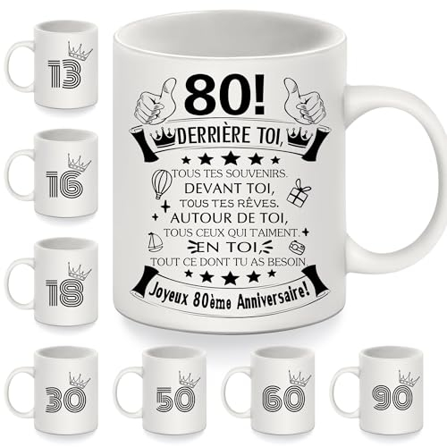 80e Anniversaire Tasses pour 80 ans Femmes Hommes Tasse à café Derrière toi tous tes souvenirs pour maman papa tante Grand-mère Grand-père Femme Mari Sœur Amis Cadeau d'inspiration (80-a)