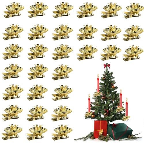 AUEJACKY 30 Stück Kerzenhalter Weihnachtsbaum,Baumkerzenhalter Clip,Baumkerzen Gold,Christbaumkerzenhalter für Hochzeit, Geburtstag, Feier, Party, Weihnachten Dekoration