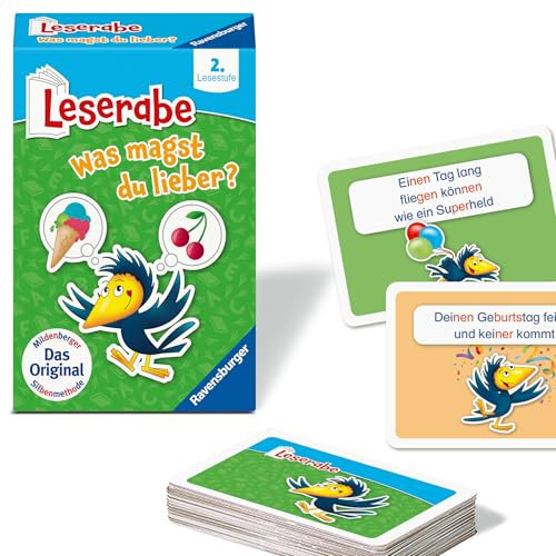 Ravensburger 23497 - Leserabe - was magst du Lieber? - Kartenspiel zum Lesen Lernen mit Spaß - 2. Klasse, für Kinder ab 7 Jahren