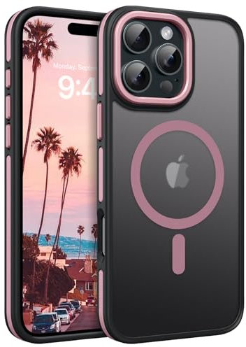 DOMAVER Coque pour iPhone 16 Pro-Case Compatible avec Magsafe, Coque Téléphone Magnétique iPhone 16 Pro Translucide Mat Protection Ridige Etui Fin Antidérapante, Rose