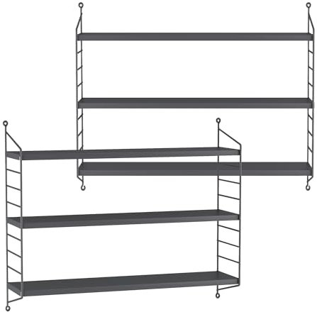 [en.casa] Modulares Wandregal Strängnäs 2er Set Metallregal Dunkelgrau Hängeregal mit 3 Regalböden Badregal Küchenwandregal Wandablage Wohnzimmer