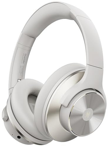 OneOdio A10 Bluetooth Kopfhörer Over Ear mit Hybrid Active Noise Cancelling, Bis zu 62 Std., Kabellos Kopfhörer im Hi-Res Audio, Tiefer Bass, Mikrofon für Reisen, Zuhause, Büro (Grau Weiß)