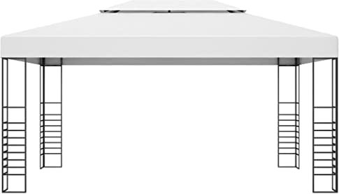 TJROO Gazebo da Giardino in Acciaio Verniciato 4x3x2,7 m Bianco Tenda da Giardino Pergole Per Cortile Protezione UV Gazebo da Esterno Piccole Riunioni Matrimoni Feste Barbecue