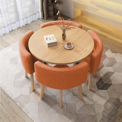 Rundes Esstisch-Set Mit Stühlen,Möbelset Mit Tisch Und Stühlen Runder Konferenztisch Runde Frühstücksbar KüchenEsstischset Für Küche Esszimmer Für Wohnzimmer, Empfangs,Konferenztisch(Yellow-orange)