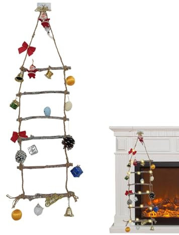 Scale per albero di Natale, scala natalizia, decorazione natalizia, da parete, albero di Natale colorato con rami, albero di Natale in legno satinato, decorazione natalizia