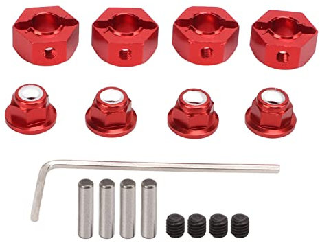 Bognajin 12-mm-Rad-Sechskantnabe aus Aluminiumlegierung, Upgrade-Ersatz-Verlängerungs-Sechskantantriebsadapter für 1/10 1/12 RC-Auto, mit Anti-Rutsch-Schrauben, DIY-Upgrade-Teil (Red)