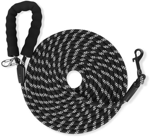 Training Leads for Dogs, 5M 10M 20M Strong Rope Long line Dog Lead Leash with Soft Padded Handle and Heavy Duty Hook, Reflective Recall Training Leads Black for Large Medium Small Dog(BLACK 5M/16FT)