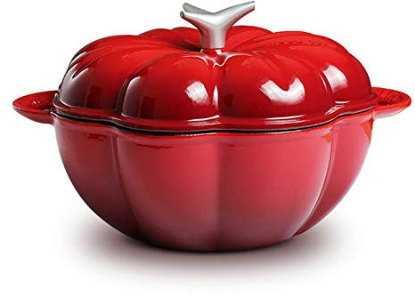 HAODUOO Emaille-Suppentopf, Suppentopf mit Deckel, 2,8 l, Geschirr, robuste Emaille-Beschichtung, Kürbis-Suppentopf, Induktionsherd, Gasherd, allgemein(Red)