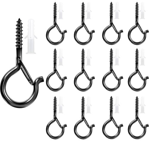 Wall Hooks - 12 Pcs Metal Ceiling Screw Hooks (2.2 Inch), Plastic Coated, Ideal for Wood, Under Cabinet, Shelves, Hanging Plants, Lights, Kitchen Utensils, Bird Feeders, and More, Hooks for Hanging