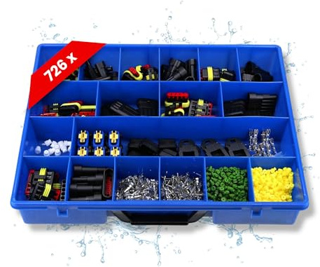Kalitec 320x AMP Superseal Steckverbinder Set - Wasserdicht IP67-14A | 3-polig, Sortimentskasten inkl. Sicherungshalter, PA 6.6, Kontakte für Pkw, Motorrad & Boot, Leitungen 1,2 bis 3,3 mm
