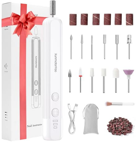 XunmotorYao Ponceuse pour Ongles Ponceuse Ongle 12 en 1 USB Rechargeable 20000 RPM Lime a Ongle Sans Fil Professionnel Électrique Portable Kit de Manucure et Pédicure Blanc