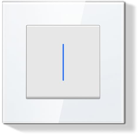 BSEED LIFE Interruptor de Luz Empotrable,Interruptor de Reinicio Conmutador de Pared con Marco de Cristal con LED Indicador,1 Gang 1 Vía Fácil Instalación,86 * 86mm Blanco