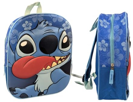 mybagstory - Stitch 3D Rucksack – Kinder 31 x 26 x 10 cm – Relief-Effekt – 1 Reißverschlussfach – verstellbare Träger – Kindergarten oder Ausflug – Geschenkidee, Stitch - Blau, enfant