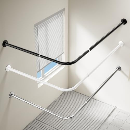 Onpira® Eck-Duschvorhangstange Teleskop L-Form 90–180 cm – Edelstahl, selbstklebend oder schraubbar – Ohne Bohren – In Silber, Schwarz, Weiß – 12 Varianten wählbar (Schraubversion Weiß, 90x90cm)