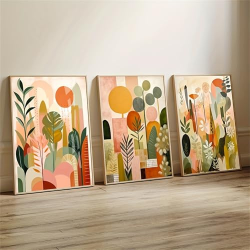 Ueiwffzo 3er Poster Set, Modern Wandbilder, Bunte Blumen Kunstdrucke Boho Bilder Wohnzimmer, Wandbild Wandposter Bilder Set Leinwand Schlafzimmer Decor, Ohne Rahmen (50x70cm)