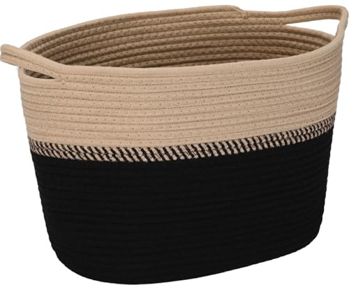 Sea Team Oval Cotton Rope Woven Storage Basket with Handles, Diaper Caddy, Nursery Nappies Organizer, Baby Shower Basket for Kid's Room, 14.2 x 9 x 11.4 Inches MOTTLED KHAKI