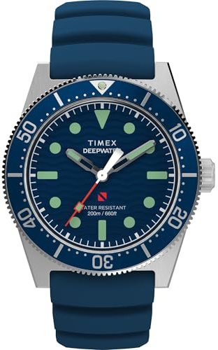 Timex Mens Deep Water Reef 41mm Watch, Blue/Stainless Steel/Blue, Casual