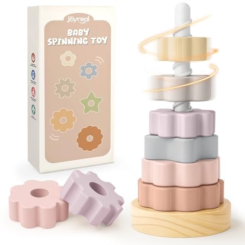 Joyreal Staplingstorn Baby trä – Staplingsspel Montessori-leksak från 1 2 år, stapelbara ringar, träleksaker, babyleksaker från 0 6 9 12 månader, motorikleksaker, presenter från pojke flicka barn