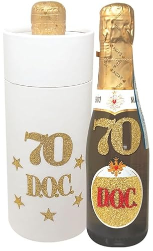Bottiglia prosecco D.O.C. 20 cl brillantinato con scatola deluxe - decorazioni per feste (70 anni)