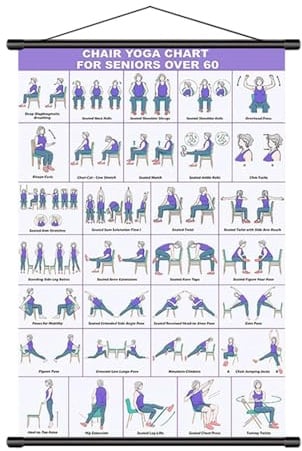 Yoga-Poster, faltbar, für Anfänger geeignet, für Senioren über 60 Jahre, Yoga-Poster, für Fitness, Stretching, Mobilität, Workout, Training, Zuhause, Fitnessstudio, Büro