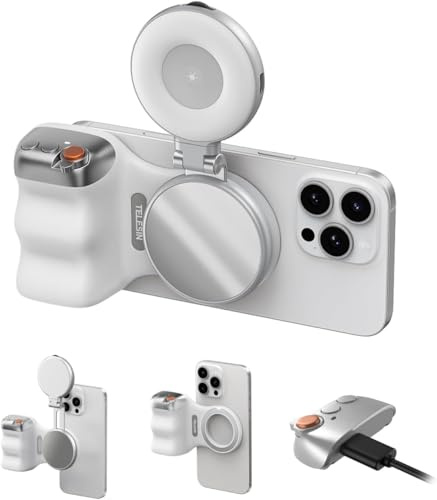 Fun Shot Magnetic Phone Camera Grip + C03 Magnetic Selfie Light (White) Bundle Kit Compatible with iPhone & Android, Creator Kit for Selfies/Photography/TikTok/Zoom Calls/Video