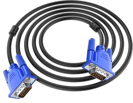 Câble VGA Mâle Mâle, Cordon VGA pour Moniteur 15 Broches 1,8 m, Câble Vidéo Full HD 1080p Écran, Projecteur PC Ordinateur Portable TV, Blindage Anti-Interférences, Connecteurs Vis, Gaine Tressée Nylon