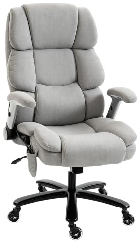 HOMCOM Bürostuhl Ergonomischer Chefsessel Wippfunktion 180 kg Hellgrau | Hochklappbare Armlehnen, Breiter XXL Sitz, Höhenverstellbarer Schreibtischstuhl, Airbag-Lendenstütze, Drehstuhl