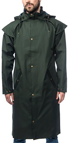 LightHouse Men's Stockman Waterproof Raincoat - Long Lined Windproof Outdoor Coat with Detachable Hood - Duffel - M