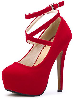 OCHENTA Femme Escarpins Bride Cheville Sexy Talon Aiguille 14CM Plateforme Epais Chaussures Club Soiree 01 Rouge 40 (250 mm)