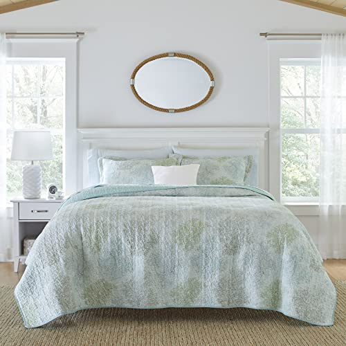 Laura Ashley Steppdeckenset, wendbare Bettwäsche aus Baumwolle mit passenden Kissenbezügen, vorgewaschene Heimdekoration für zusätzliche Weichheit (Salzwasser-Blau, Doppelbett)