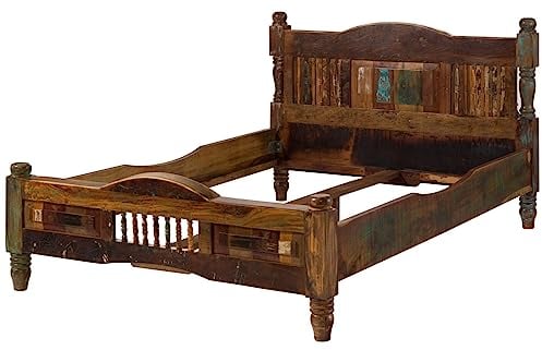 MASSIVMOEBEL24.DE | Fable massives Bett #22 - Mehrfarbig lackiert | aus Altholz | mit Kopfteil und Füßen | 160x200cm | Vintage | Massivholzbett Doppelbett