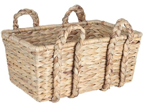Household Essentials Large Rectangular Floor Storage Basket with Braided Handles, Light Brown