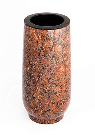 Afterglow Stilvolle Grabvase Classic aus echtem Granit Vanga Höhe 20 cm/Ø 10 cm Grabschmuck wetterfest frostsicher Granitvase mit Kunststoffeinsatz Friedhofsvase