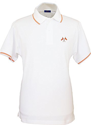 Pi2010 - Polo Hombre Blanco con Bordado Bandera de España en Pecho, Blanco, 100% algodón (XL, Blanco)