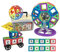Magnetische Bausteine │ 83 Stücke: XXL-Magnetfliesen, Riesenrad, Autoräder, Buchstaben und Figuren + Aufbewahrungsbox aus Kunststoff │ Großes kreatives Geschenk für Jungen und Mädchen ab 3 Jahre alt
