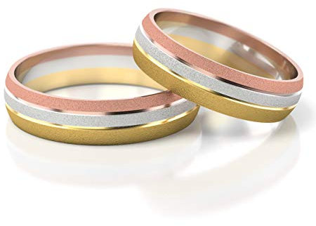 JC Gold Trauringe - Gelbgold Weißgold Rotgold Eheringe Tricolor inklusive Stein und Gravur im Paarpreis PL032 (14 Karat (585) Tricolor)