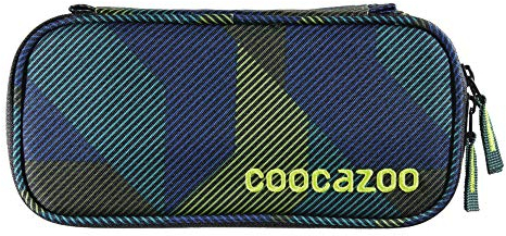 Coocazoo Federmäppchen PencilDenzel „Polygon Bricks“ blau, Schlamperetui, Geodreieckfach, Stundenplanfach, herausnehmbarer Stiftehalter, zusätzliches Reißverschlussfach