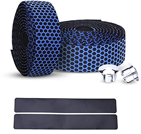 PLATT Road Bike Handlebar Tapes Bicycle Bar Tape Superior Breathable Hexagon Non-Slip Bike Handlebar Tape Bike with Bar End Plugs,Blue (2PCS Per Set)