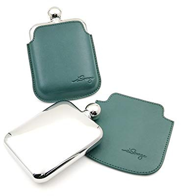 iSavage 6oz Popular Rectangle Hip Flask with a Detachable Dark Green Leather Pouch-YM607-4