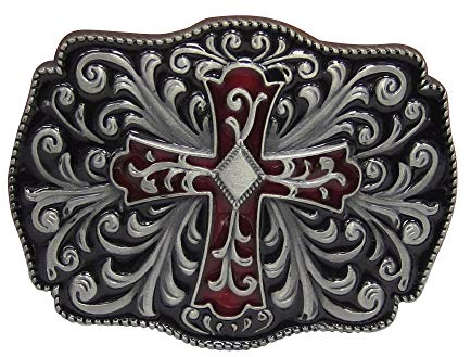Unbekannt Gürtelschnalle Kreuz Rot und Stil Blumenmuster, Hartzinn Emailliert.