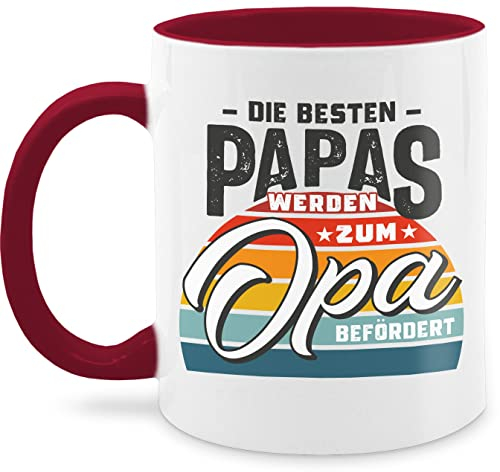 Tasse Tassen 325ml - Großvater - Die besten Papas werden zum Opa befördert Retro Grau - 325 ml - Bordeauxrot - papa und geschenk für grossvater opas opa/kaffeetasse vatertagsgeschenk opa-tasse