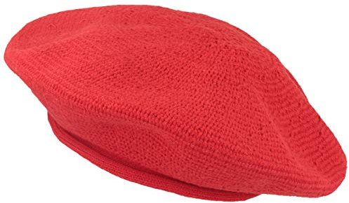 LOEVENICH Sommer Damenmütze | Baskenmütze | Wollmütze für Frauen - aus 100% Baumwolle - fein gestrickt, besonders leicht & faltbar – One Size (Hellrot)