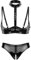 CHICTRY Womens 2 Piece Lingerie Set Stretch Vinyl Shelf Bra Quarter Cup Bra Tops with Panty Nightwear A Black XL