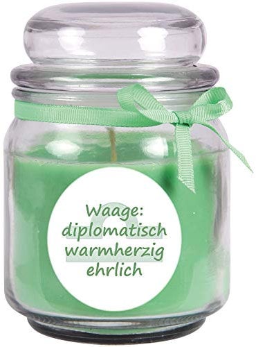 HS Candle Sternzeichen Duftkerze Kokos im Bonbonglas (Waage) - viele Motive zur Auswahl, 700g - Brenndauer bis zu 70 Std - Libra