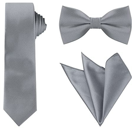 Allegra K Krawatten-Set für Herren Satin Krawatte Fliege Einstecktuch Einfarbig für Hochzeit Business, Dunkel_Grau, Einheitsgröße