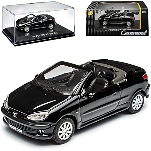 Cararama Peugeot 206 CC Cabrio Offen Schwarz 2000-2007 mit Sockel und Vitrine 1/43 Modell Auto