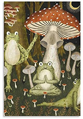 GNKIO Mushroom Frog Dance Art Poster Dekorative Malerei Leinwand Wandkunst Wohnzimmer Poster Schlafzimmer Malerei 12x18inch(30x45cm)