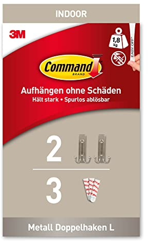 Command Decorative Hook, Brushed Nickel, Indoor use - 2 Large Metal Hooks and 3 Adhesive Strips - Hang Jackets, Purses, Handbags, Backpacks, Hats, Scarves, Dog leads - Organise Damage Free