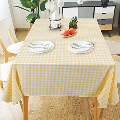 ShinyBeauty Buffalo Karierte Tischdecke, 140 x 140 cm, Gelb Kariert, Baumwolle, Kariert, Küche, Esszimmer, Dekoration, Bauernhaus, karierte Tischdecke, quadratisch, Gelb und Weiß
