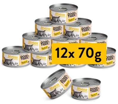 Dogs’n Tiger Adult Premium Nassfutter für Katzen, Genuss, Katzenfutter, – tiergerechte Rezeptur mit 60% Fleischanteil – ohne Zucker, Getreide & künstliche Aromen, Hühnchen, 12x 70g